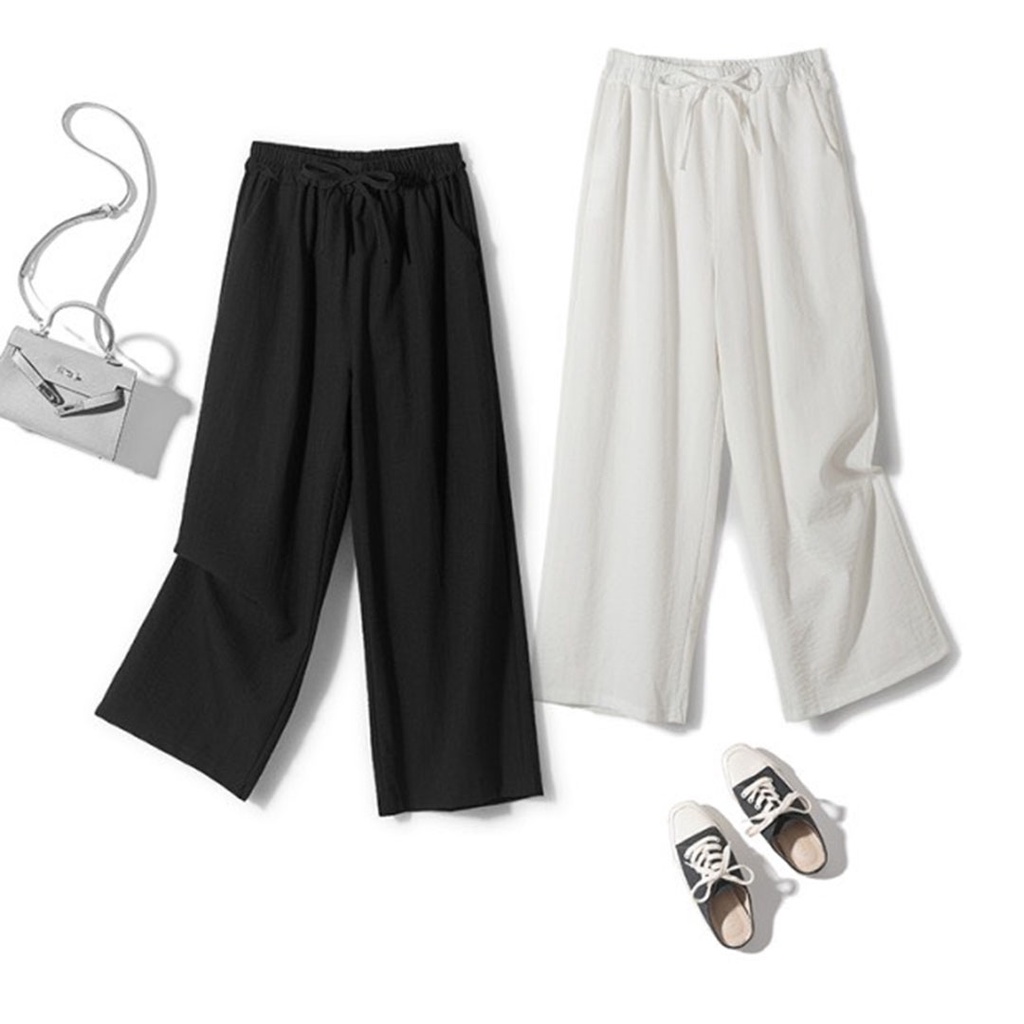 Quần Đũi nữ ống rộng suông vải mề xước siêu mát mùa hè dài 80cm lưng thun có túi G5