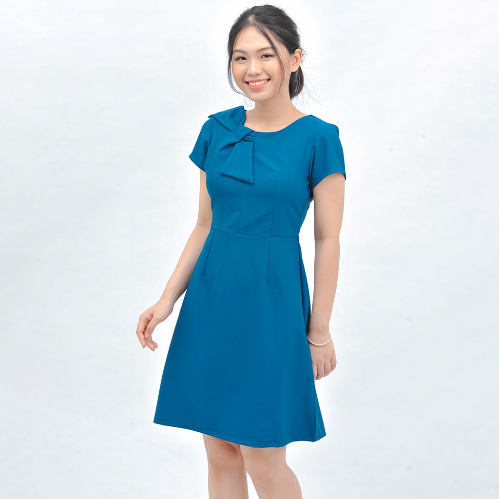 Đầm công sở nữ chữ a thời trang Eden cổ tròn tay ngắn chất vải thoáng mát không nhăn thoải mái - D415
