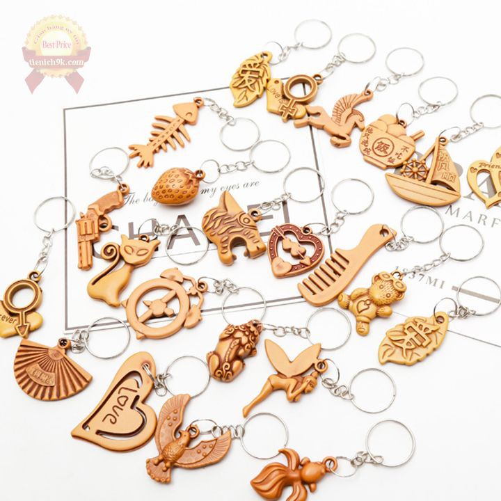 Combo 20 Móc khóa mặt gỗ khuy inox cài chìa khóa