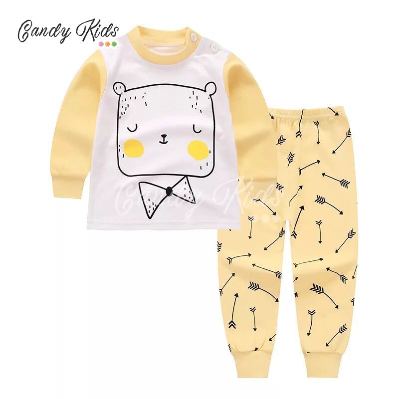 Bộ đồ ngủ pijama chất liệu cotton thời trang thu đông xinh xắn dành cho bé gái