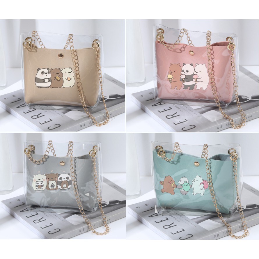 Túi đeo chéo ba anh em gấu 2 lớp TĐCT1 túi bare bear trong suốt dễ thương hoạt hình cute