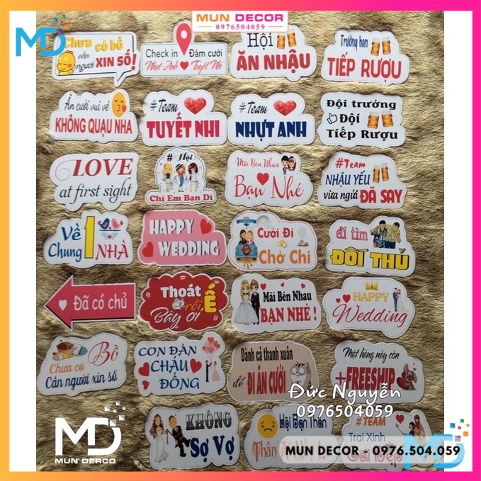 Set 50 Tem Chai Nước Suối Trang Trí Đám Cưới Tân Hôn Có Keo Dán Sẵn