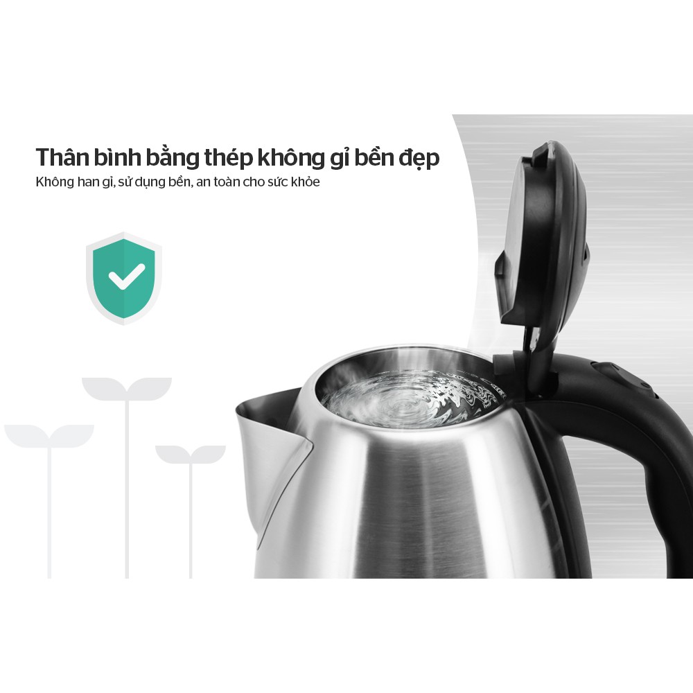 Ấm siêu tốc inox SUNHOUSE SHD1057 1.5L, ấm đun nước siêu tốc cực nhanh, tự ngắt, dung tích 1,5L - Bảo hành 12 tháng