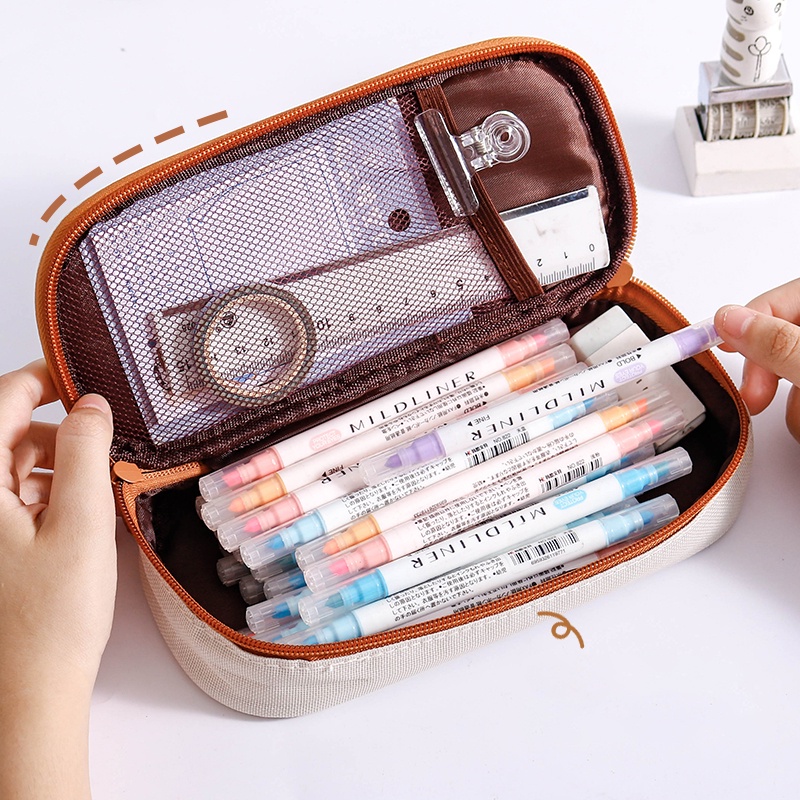 Ông Giấy 4 kiểu Canvas Hộp đựng bút chì Phim hoạt hình Gấu dễ thương Cô gái Trái tim Túi văn phòng phẩm INS Phong cách Học sinh Đồ dùng học tập Văn phòng phẩm Túi bút chì