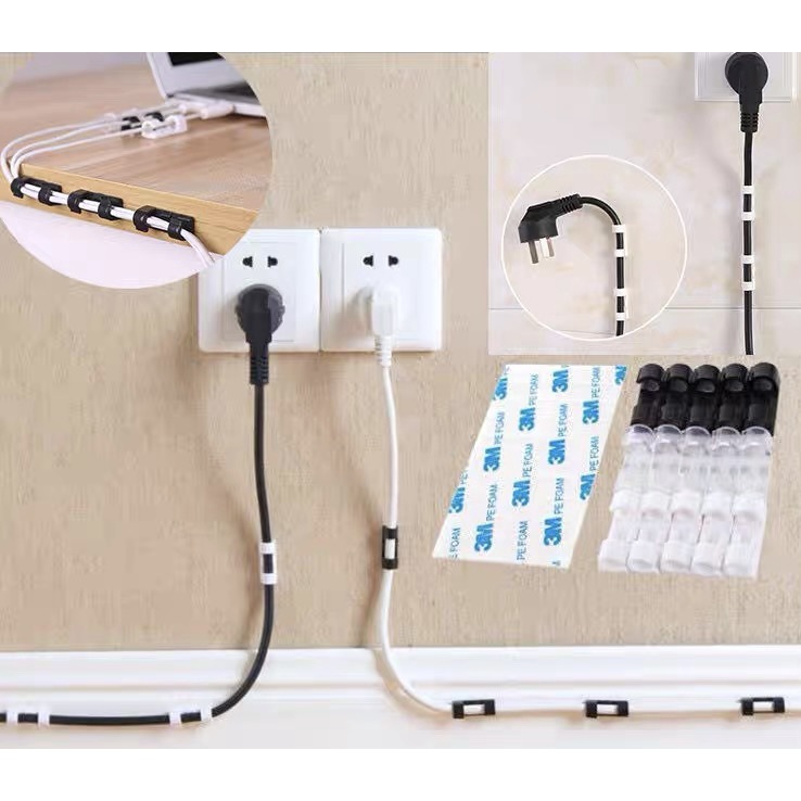Bộ 20 Miếng Dán Tường Đi Dây Điện - Kẹp Cố Định Nút Giữ Luồn Dây Điện Gọn Gàng