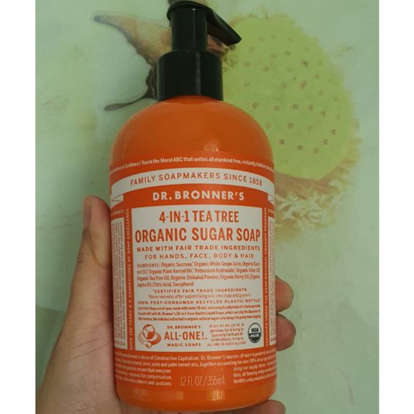 SỮA TẮM GỘI HỮU CƠ DR BRONNER 4 IN 1 (ORGANIC SUGAR SOAP) 355ML