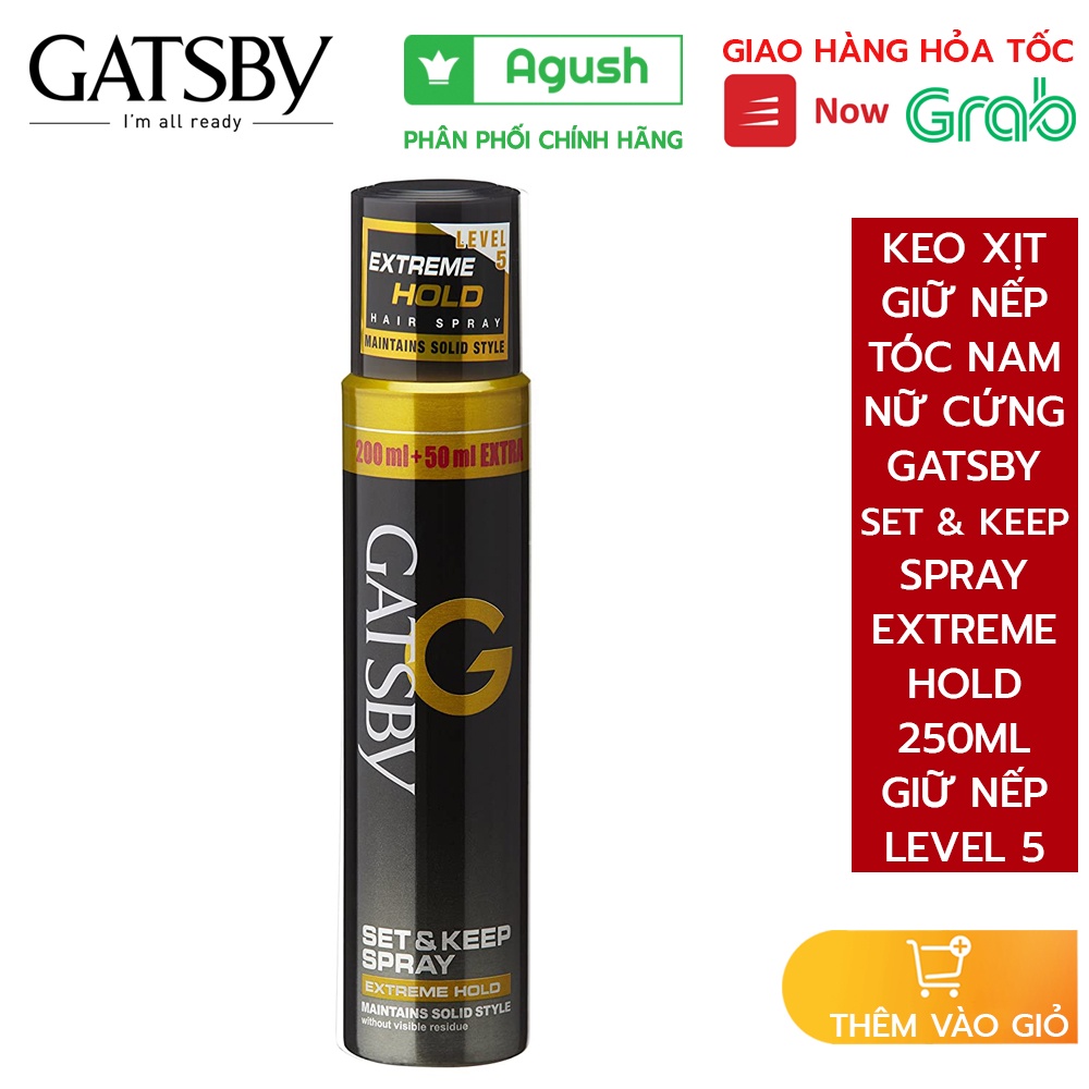 Keo xịt giữ nếp tóc namnữ phồng mái cứng Gatsby Set Keep Hair Spray Extreme Hold chai 250ml định hình thơm không bết rẻ