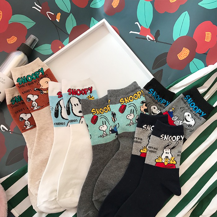 1 Đôi Vớ Cotton Ngắn In Hình Snoopy Phong Cách Hàn Quốc Mới Cho Nam Và Nữ