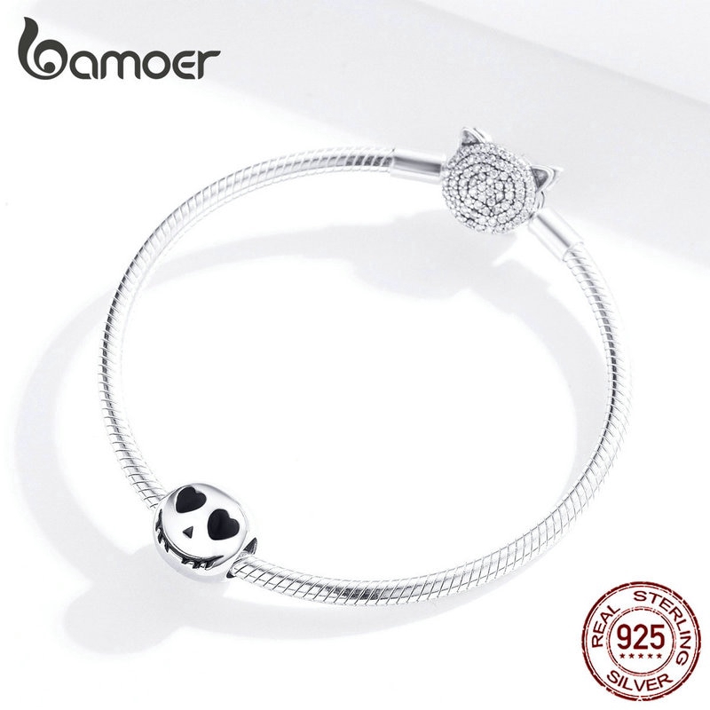 Hạt Charm Bamoer SCC1359 Trang Trí Vòng Tay Hình Đầu Lâu Tròn Bạc 925 Cho Dịp Halloween