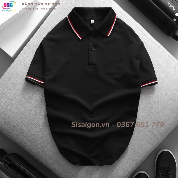Áo poly cổ trụ MÀU ĐEN CÓ VIỀN co giãn tốt dày dặn, mặt đi chơi, đi làm, du lịch đều đẹp