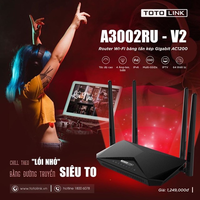 Totolink A3002RU-V2 - Router Wi-Fi băng tần kép Gigabit AC1200