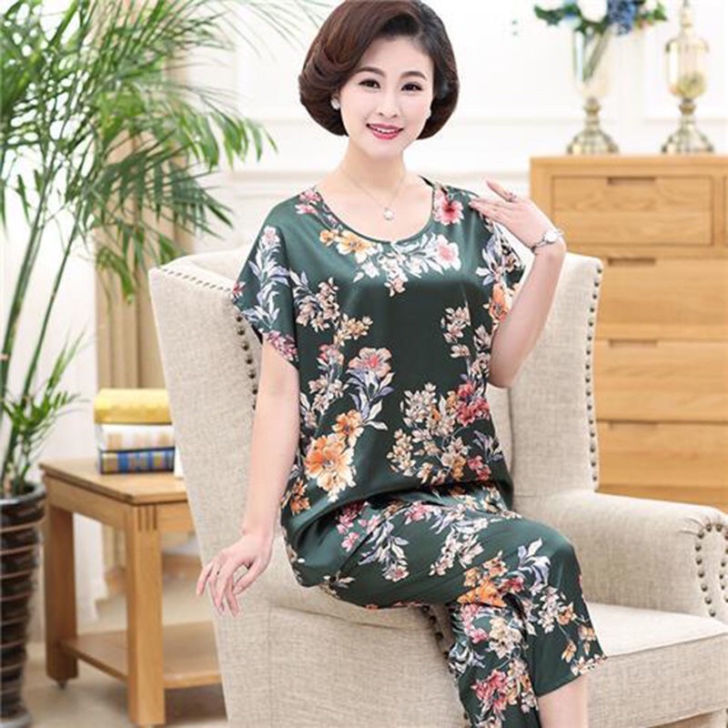 Đồ bộ hè trung niên vải lụa satin cao cấp cho mẹ(Có size đại)