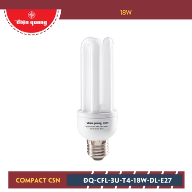 Bóng đèn Compact Điện tử Điện Quang 3U 18W Đuôi đèn chuẩn E27