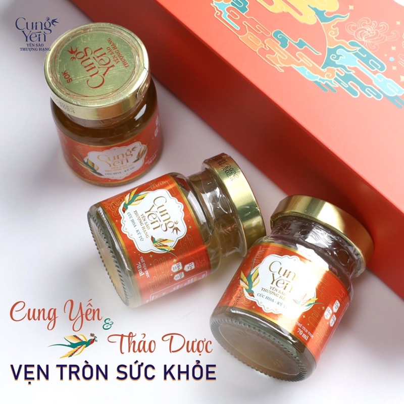 (sale 50%)Cung Yến,Yến sào thượng hạng , nước yến thảo mộc cúc hoa-kỳ tử 70ml * 6 lọ