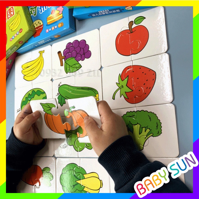 Bộ ghép hình Puzzle 2 mảnh hộp giấy nhiều chủ đề vô cùng đáng yêu cho Bé.