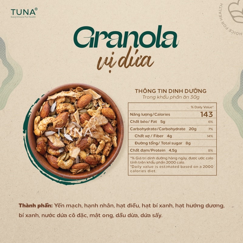 Combo 120g x5 Vị Granola Ngũ Cốc Ăn Kiêng Không Đường By Tuna