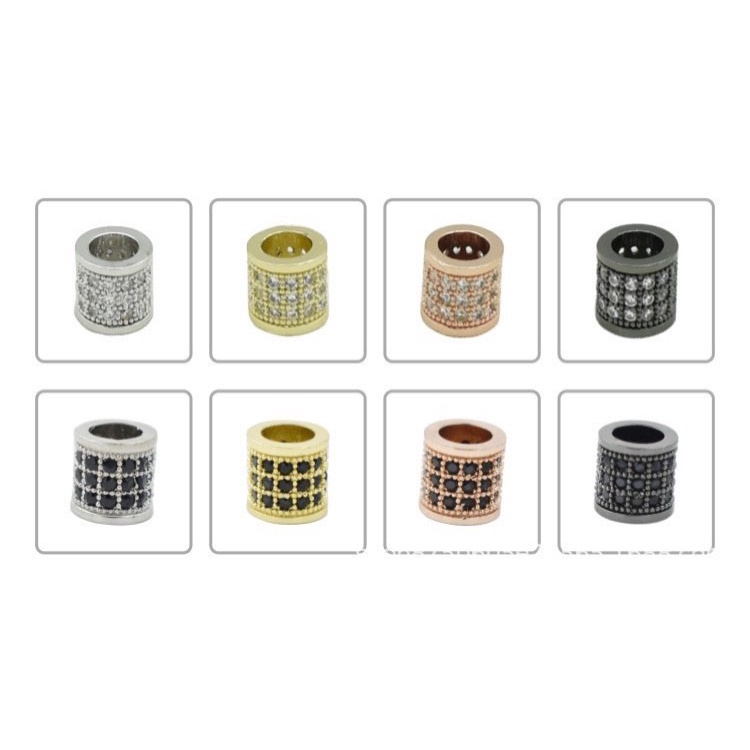 Hạt Trụ Tròn Cao đính kim cương thời trang - Charm Phụ Kiện Vòng Tay Phong Thuỷ Trang Sức Nam, Nữ Kim Loại Đồng Zircon