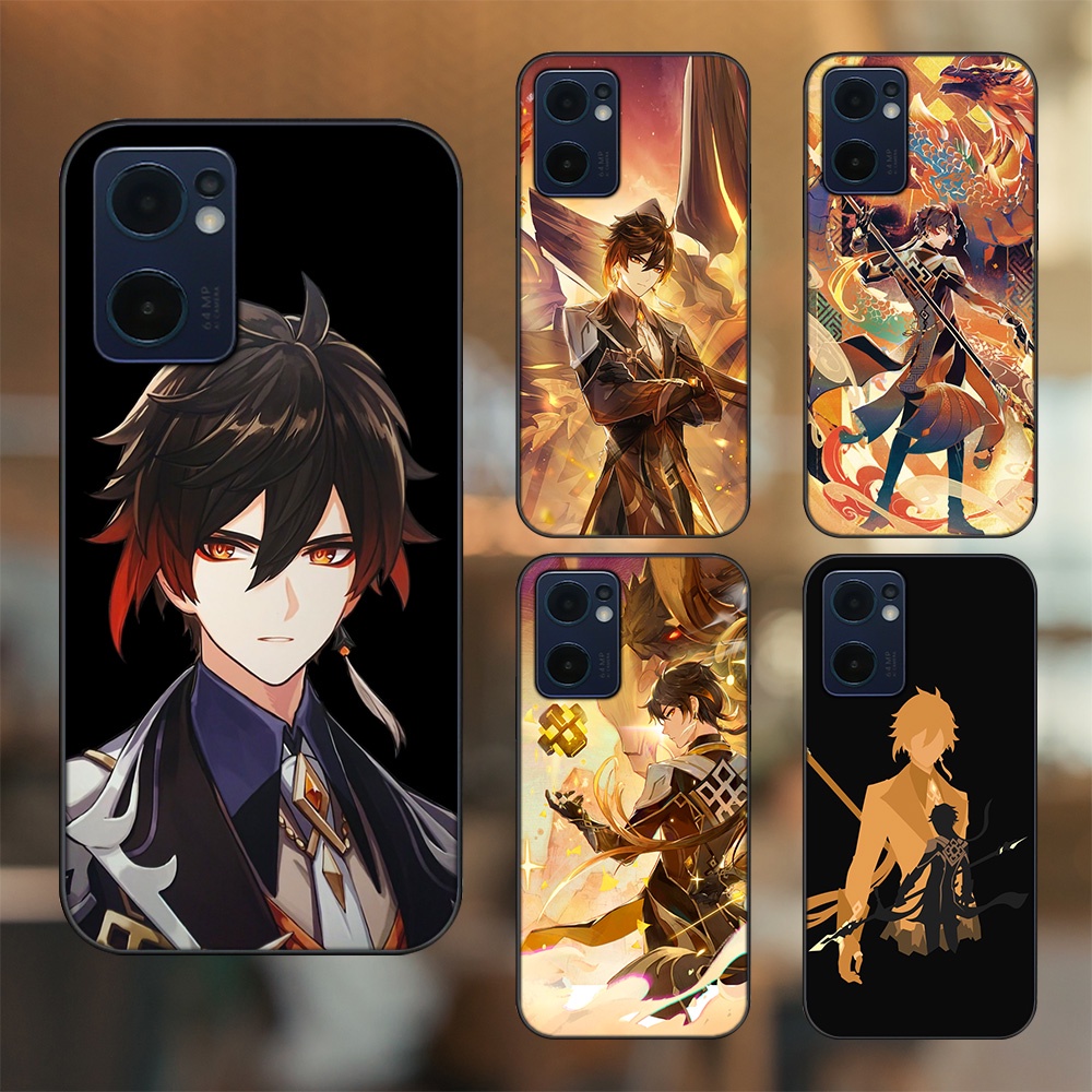 Ốp lưng Oppo Reno 7 5G viền đen in hình Zhongli Genshin Impact