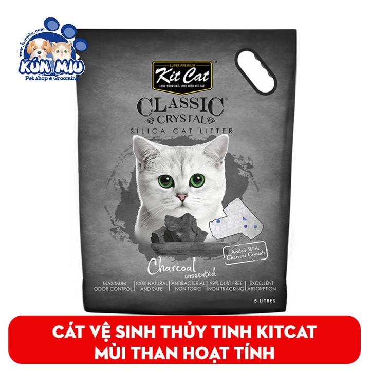 Cát thủy tinh cho mèo KitCat Màu đen - Cát vệ sinh Kitcat than hoạt tính