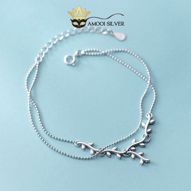 Lắc tay bạc S925 dây đôi lá - Amooi Silver AT44
