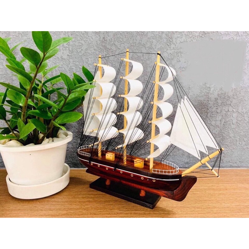 Mô hình thuyền phong thủy  - Thuyền gỗ Le Blem dài 20-35cm  - Buồm vải trắng -