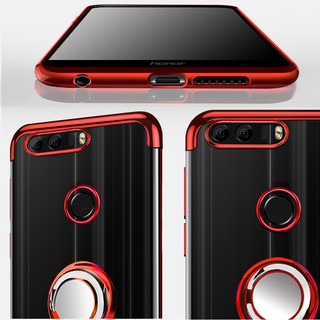 For Huawei Honor 8 Ring Stand Soft Plating Clear Cover