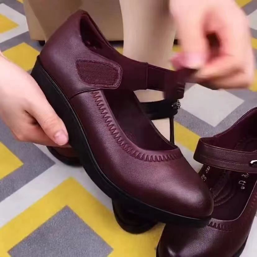 Giày Da Mềm Cao 5cm Chống Trượt Thoải Mái Thời Trang Mùa Hè Cho Phụ Nữ Trung Niên