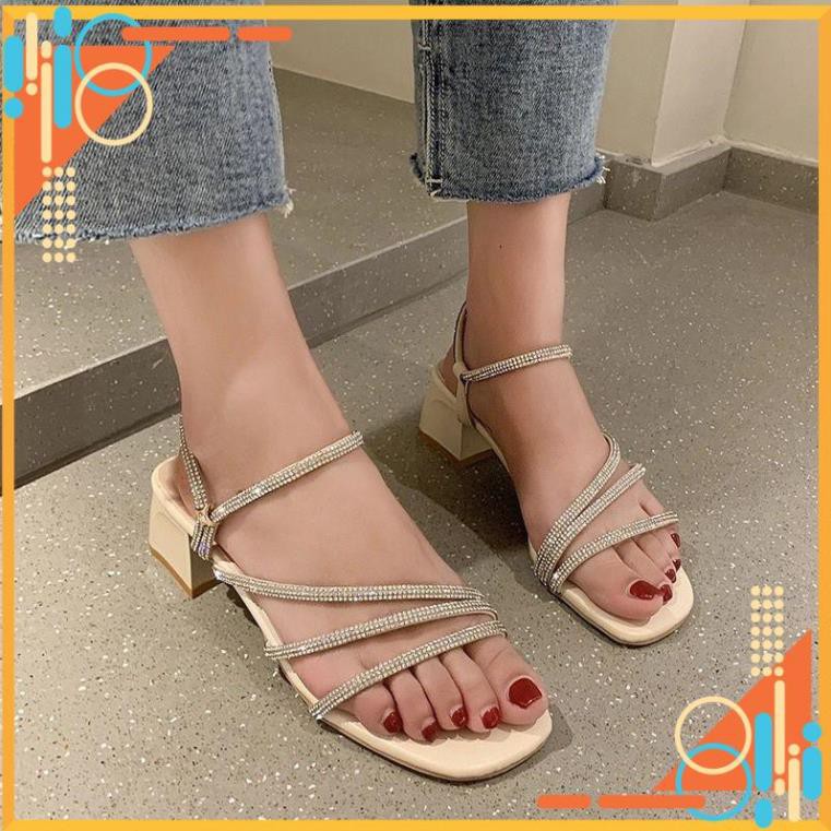 GUỐC/ DÉP CAO GÓT 3-5 PHÂN,GIÀY SANDAL NỮ ĐẾ VUÔNG QUAI CHÉO ĐÍNH ĐÁ rẻ đẹp siêu hot 2021-  mã BDS00