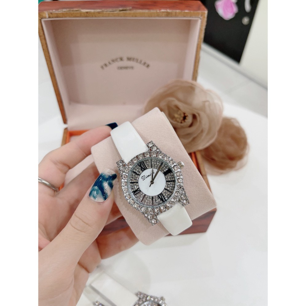 Đồng hồ nữ DIMINI dây da mềm thiết kế đính đá kim cương nhân tạo sang trọng