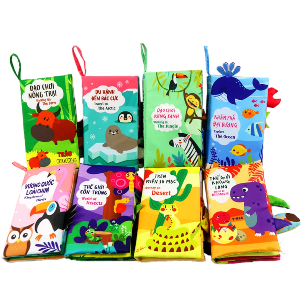 Sách vải cho bé đoán đuôi con vật đồ chơi cho bé phát triển tư duy LÁ TRE SHOP