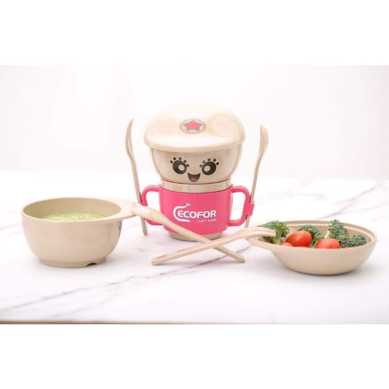 Set Ăn Dặm Vỏ Trấu Cao Cấp ECOFOR 5 Món Đủ Màu Cho Bé