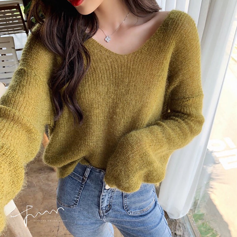 Áo sweater nữ ngoại cỡ dệt kim dáng rộng thanh lịch thời trang retro mới 2023