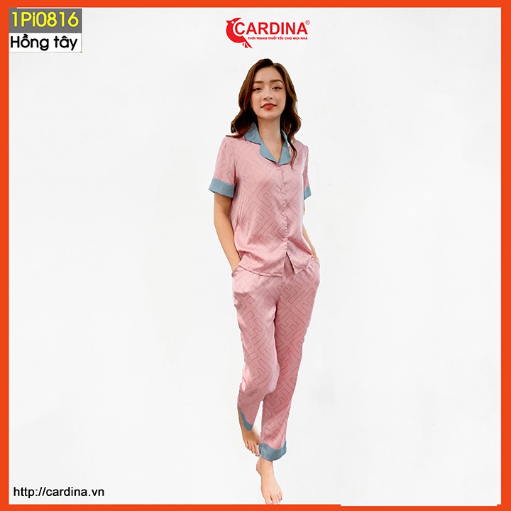 Đồ bộ pijama nữ CARDINA chất lụa satin Nhật cao cấp quần dài áo cộc tay họa tiết tinh tế trẻ trung 1Pi08.