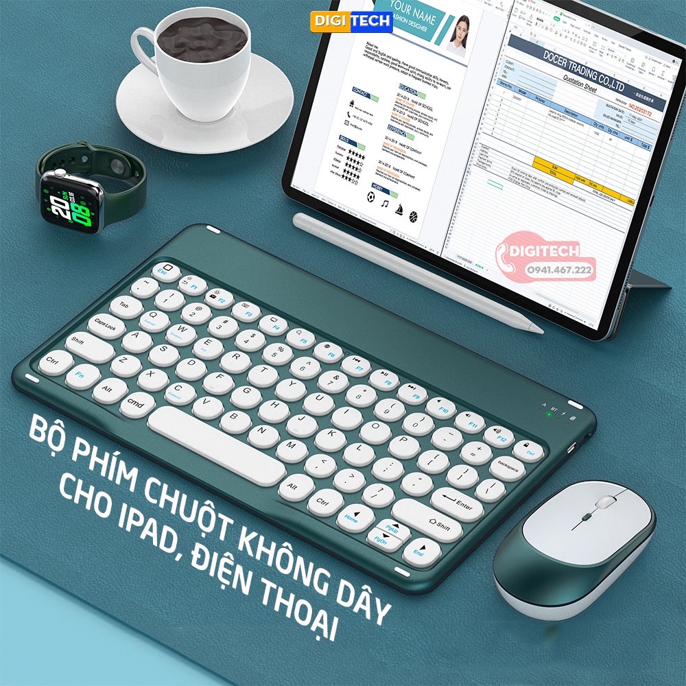 Bộ bàn phím chuột bluetooth không dây cao cấp cho điện thoại iphone, ipad, macbook, PC