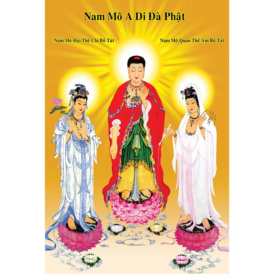 Tranh Tam Thánh, Phật Adida, Đại Thế Chí Bồ Tát, Quan Âm