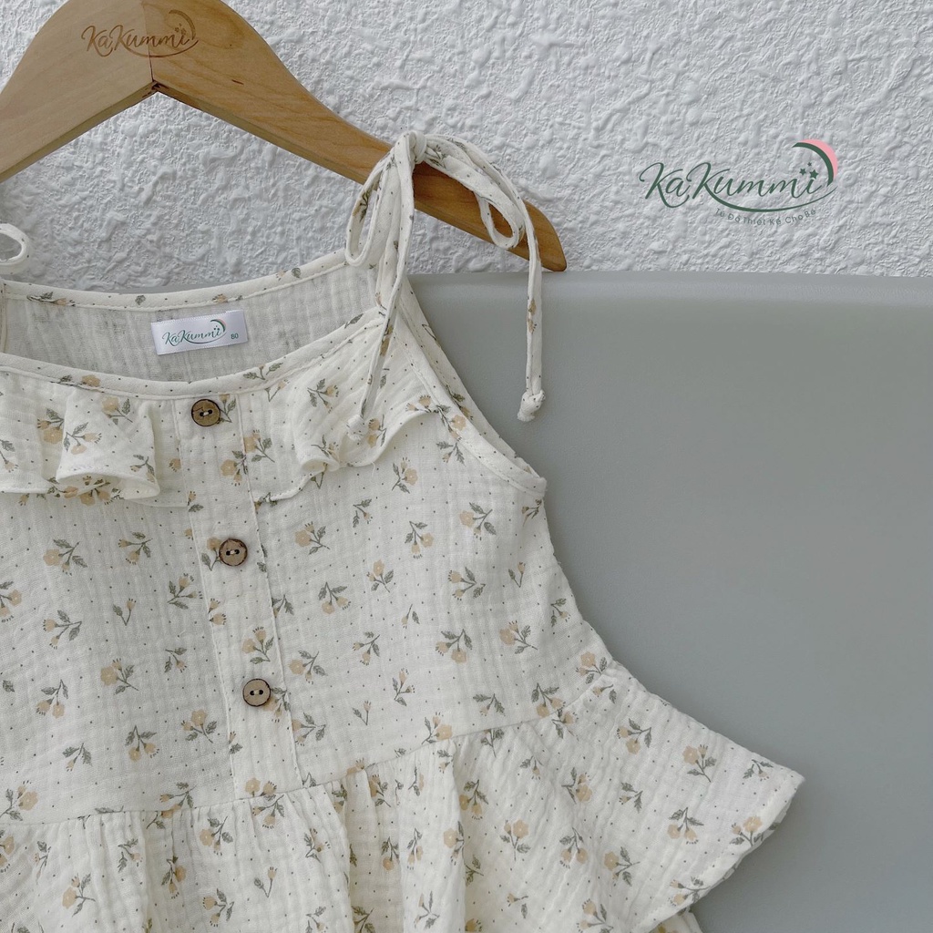 Set áo 2 dây bèo thân trước KM22-ST203 chất xô muslin cho bé gái