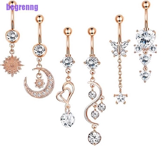 Set 6 Khuyên RốN HìNh MặT Trăng TráI Tim ĐíNh Đá Xinh XắN