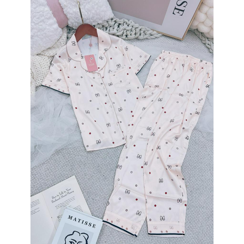 Bộ đồ ngủ nữ Pijama quần dài tay ngắn họa tiết đẹp chất lụa Sam luxury cao cấp thoáng mềm