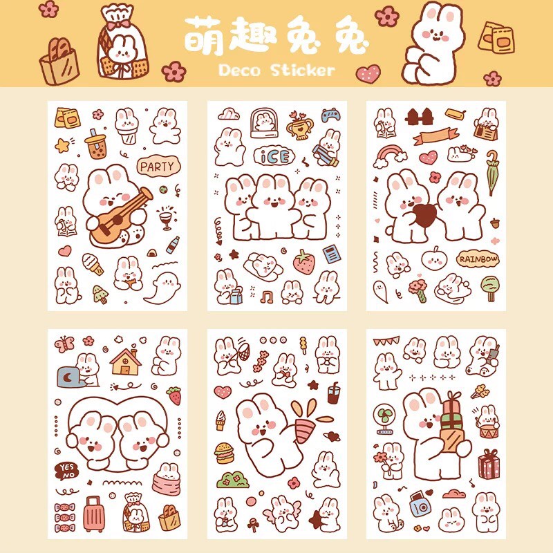 Hình dán sticker gấu siêu siêu cute vĩ 6 miếng nhiều hình khác nhau trang trí sổ tay, máy tính, laptop, góc học tập