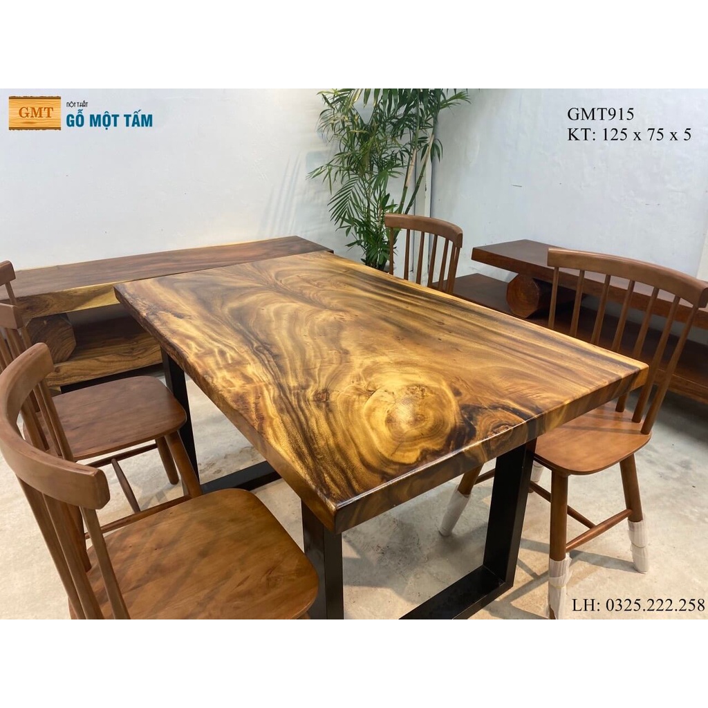 Bàn Ăn Gỗ Me Tây, Bàn Cafe Gỗ Me Tây, Bàn Làm Việc Gỗ Me Tây Dài 1,25m Rộng 75cm Dày 5cm