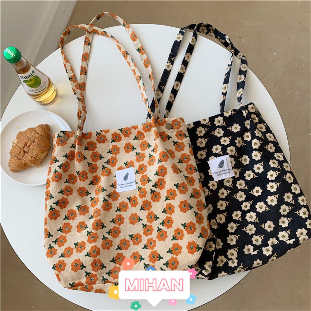 MIHAN1 Foldable Corduroy Large-capacity Canvas Shopping Bag Women Students Totes Reusable Storage Handbag Shoulder Bag