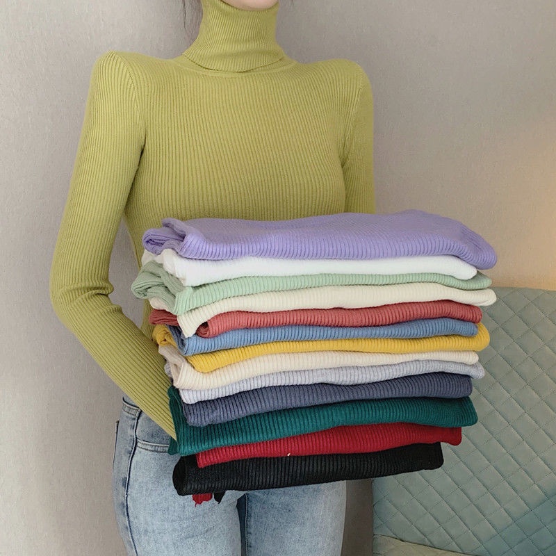 Áo Sweater Cổ Lọ Tay Dài Dáng Ôm Thời Trang Thu Đông Dành Cho Nữ