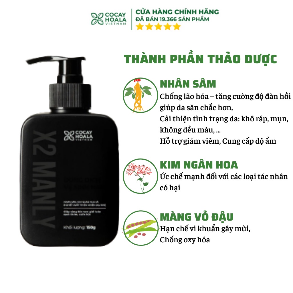 Dung dịch vệ sinh nam giới Gel X2 Manly - Làm sạch tức thì, lưu hương 24h Cỏ cây hoa lá 150ml