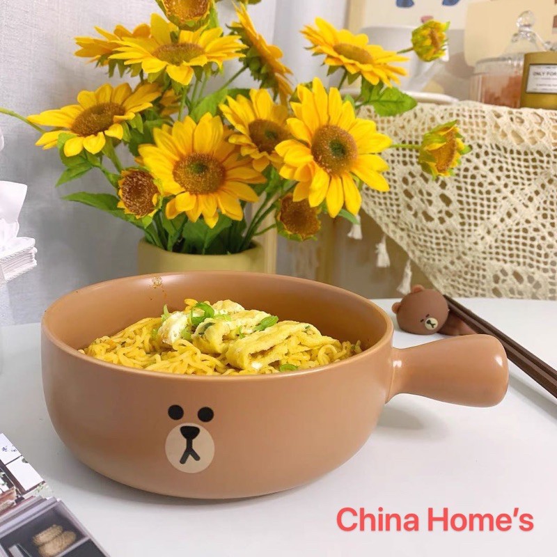 Tô Sứ Có Tay Cầm Line Friends Gấu Brown, Vịt Sally, Thỏ Cony dễ thương