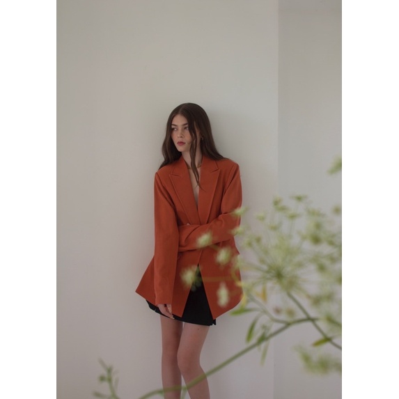 OLALASTUDIO Áo Blazer dáng dài oversize có độn vai