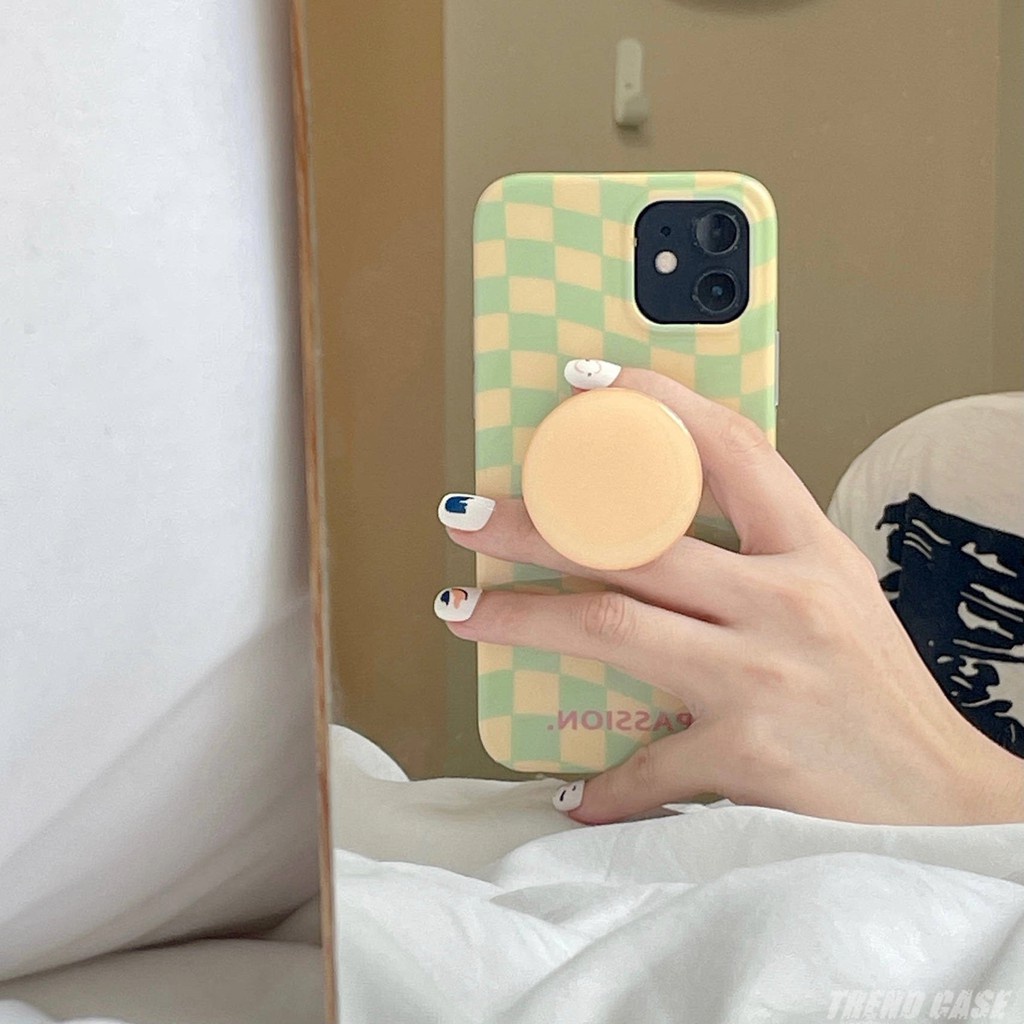 Ốp Điện Thoại Mềm Có Giá Đỡ Họa Tiết Sọc Caro Màu Vàng / Xanh Lá Cho Iphone 7 8 Puls X Xr Xs 11 12 Pro Max