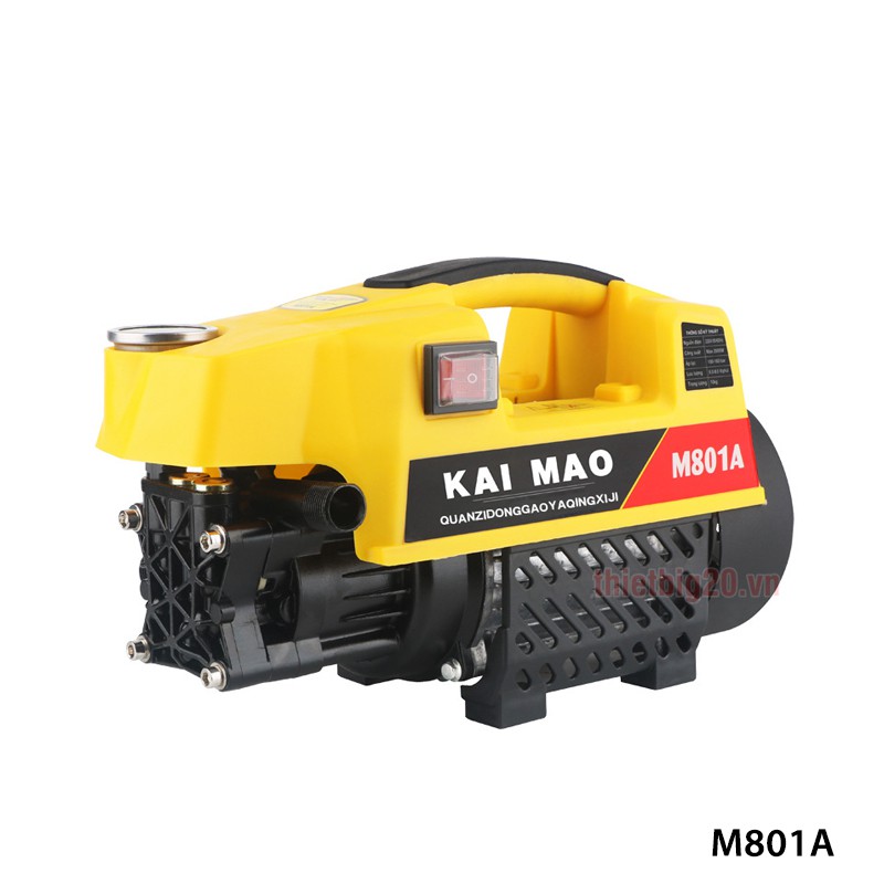 Máy xịt rửa xe mini gia đình mô tơ từ, tự hút nước 1800W Kaimao M801A- Dây 15m, Súng đầu dài, Bình bọt tuyết