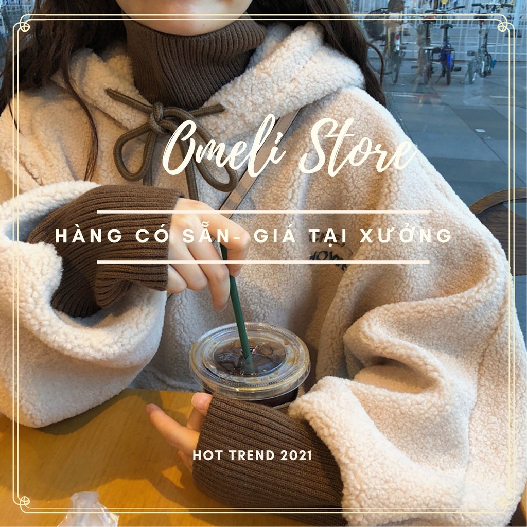 Áo hoodie nữ  lông cừu nỉ bông siêu kute dáng rộng thời trang mùa đông