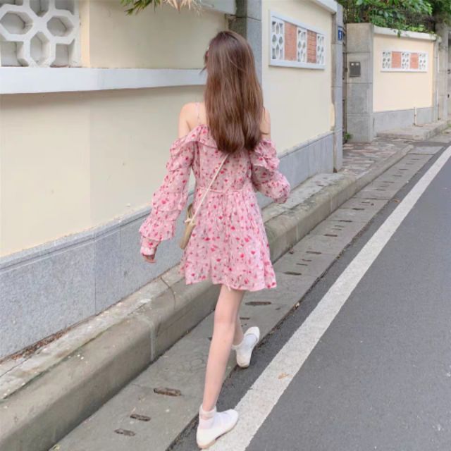 ORDER+ẢNH THẬT| Đầm voan 2 dây trễ vai hoa nhí Ulzzang siêu cute
