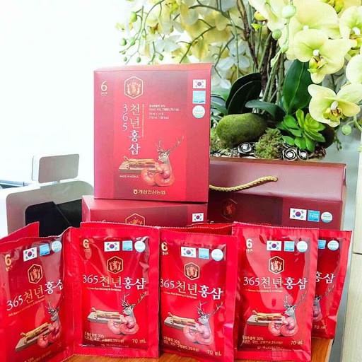 Nước Hồng Sâm Nhung Hươu Linh Chi 365 Red Ginseng &amp; Deer Antler Hàn Quốc (Hộp 20 Gói x 70 ml)